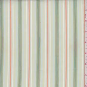 1 1/4 YD PC-Pale Green/Avocado/Orange Stripe Shirting Fabric