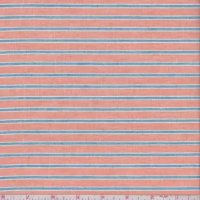 1 YD PC-Clay Orange/Teal Stripe Cotton Lawn Fabric