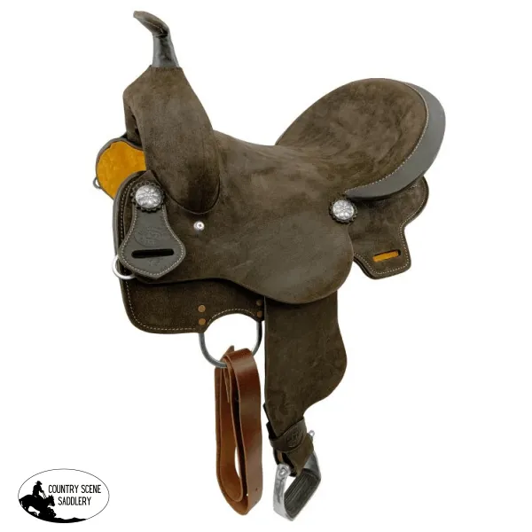15" Double T  Chocolate Rough Out Leather Barrel Saddle