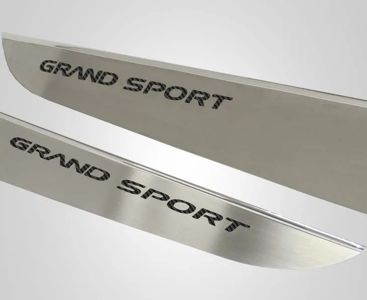 2010-2013 C6 Corvette - Door Guards with Grand Sport Inlay 2Pc - Brushed Stainless