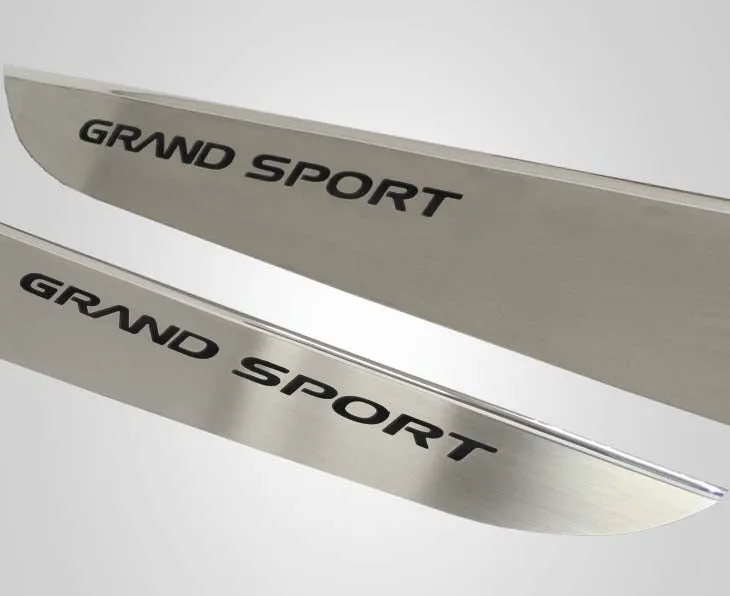 2010-2013 C6 Corvette - Door Guards with Grand Sport Inlay 2Pc - Brushed Stainless
