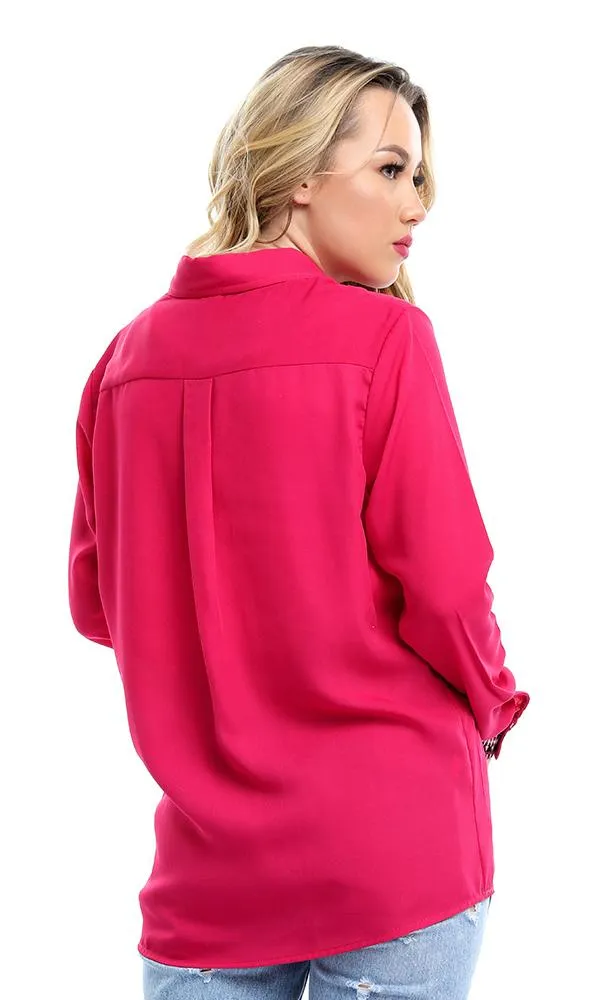 38946 Decorative Long Sleeves Fuchsia Chiffon Shirt