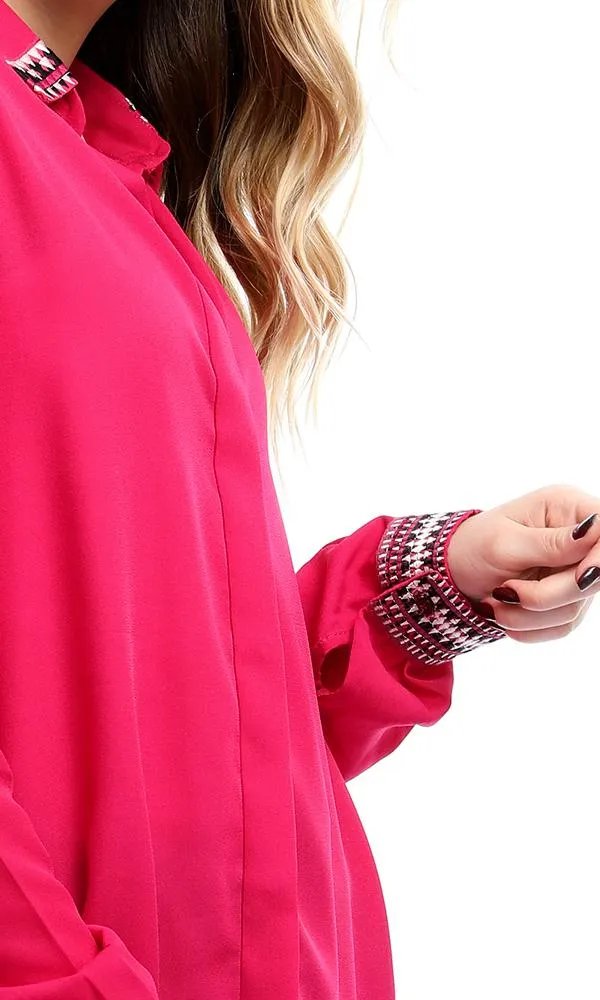 38946 Decorative Long Sleeves Fuchsia Chiffon Shirt