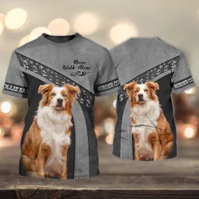 3D Dog T Shirts, Border Collie Sand Love Never Walk Alone All Over Print T-Shirt, Gift For Pet Loves