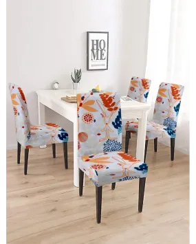 Abstract Print White and Orange Chair Covers | Set of 4 | 18 x 18 inches