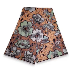 African Wax print fabric - Peach flowers