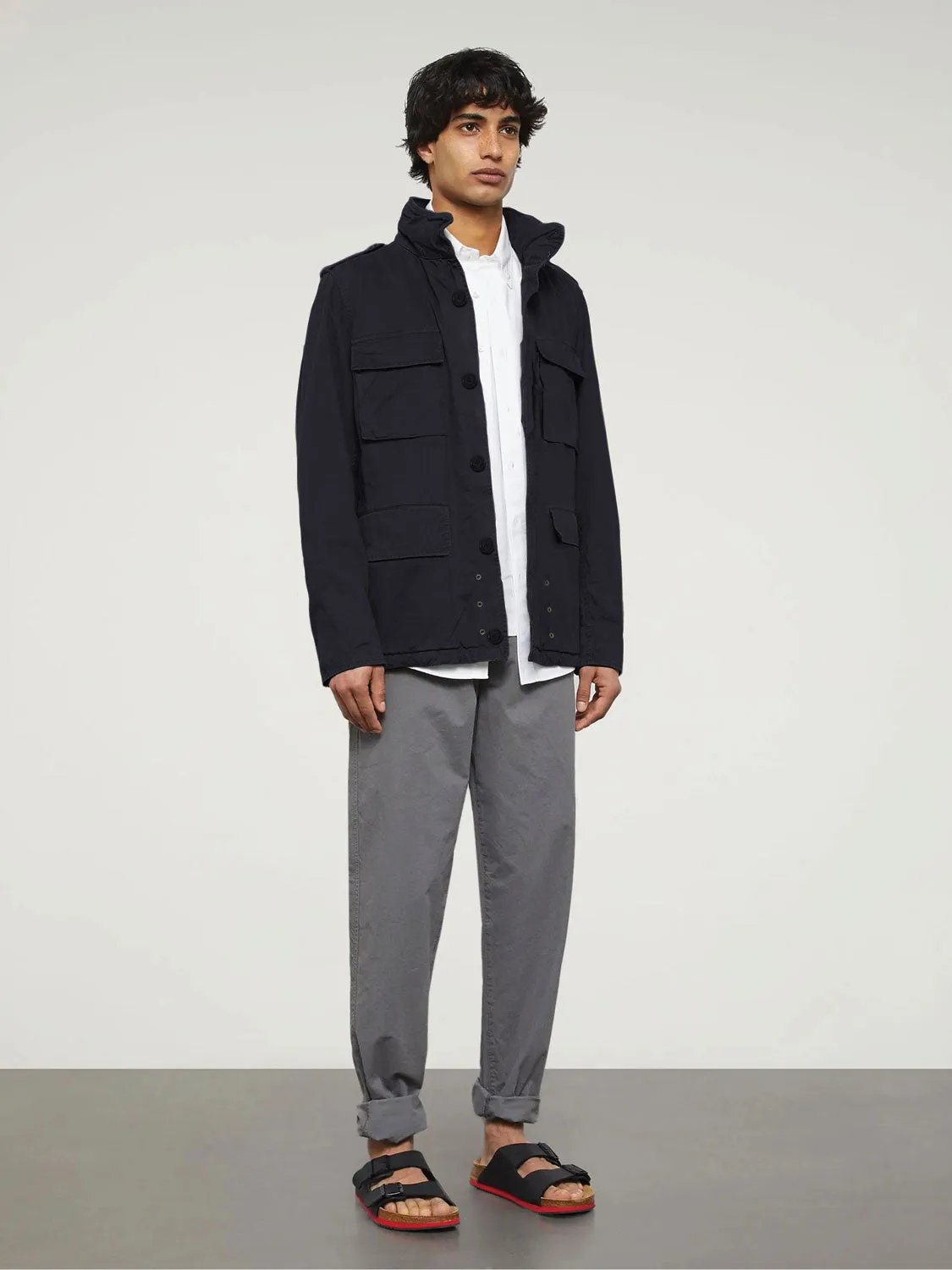Navy Blue Cotton Gabardine Mini Field Jacket by Aspesi