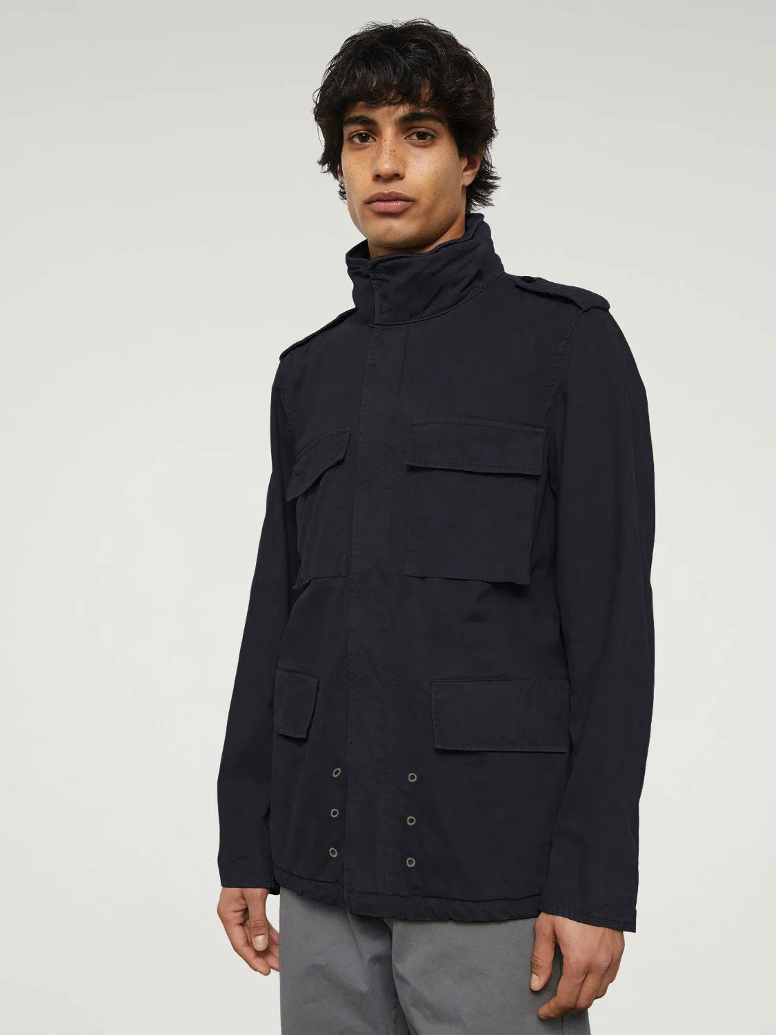 Navy Blue Cotton Gabardine Mini Field Jacket by Aspesi
