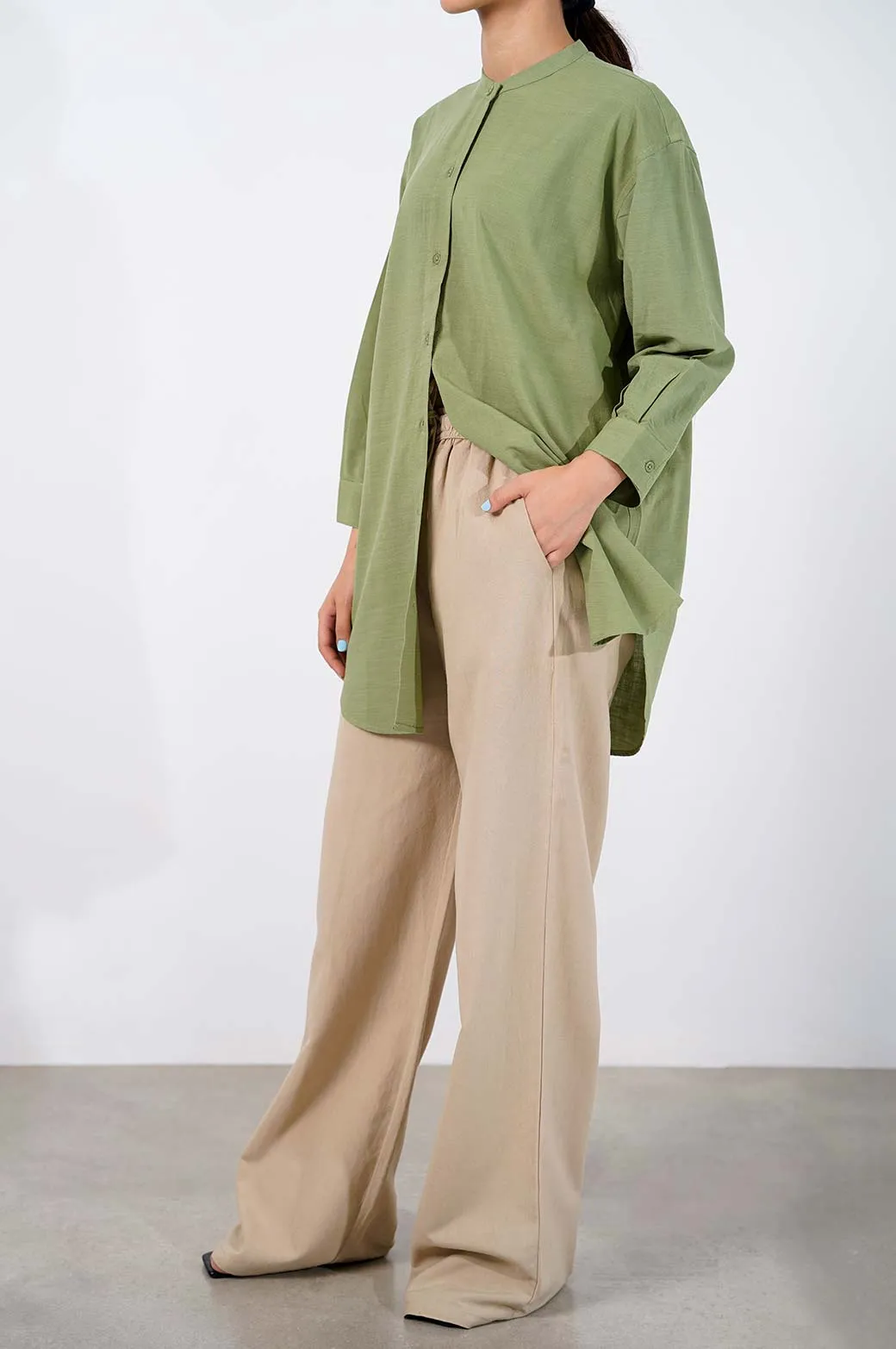 BAND COLLAR LONG SHIRT
