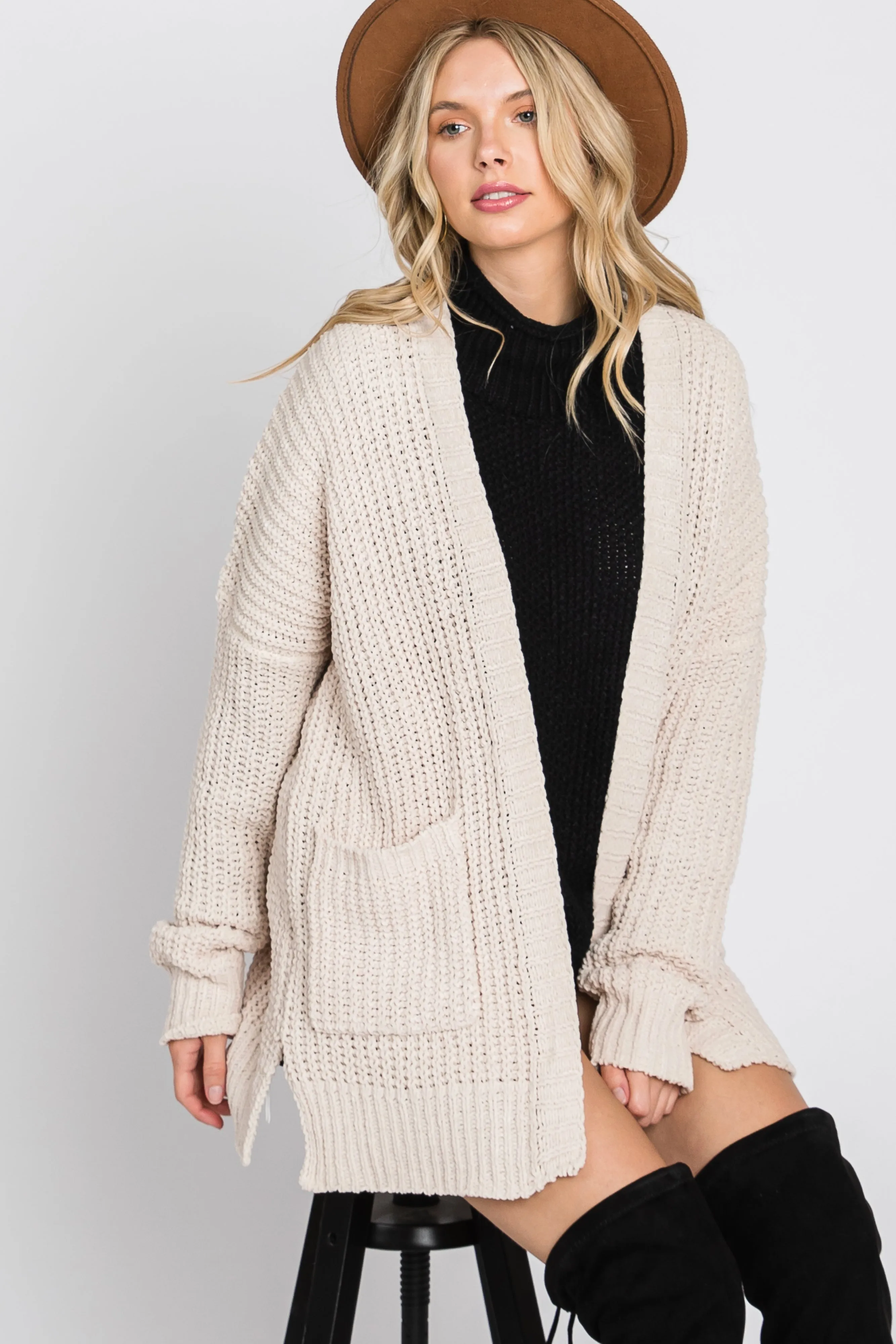Beige Chunky Knit Cardigan