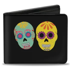 Bi-Fold Wallet - Painted Sugar Skulls Black Multi Color by Buckle-Down