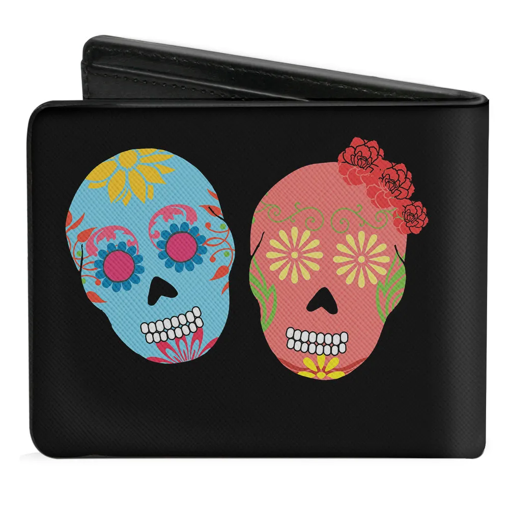 Bi-Fold Wallet - Painted Sugar Skulls Black Multi Color by Buckle-Down