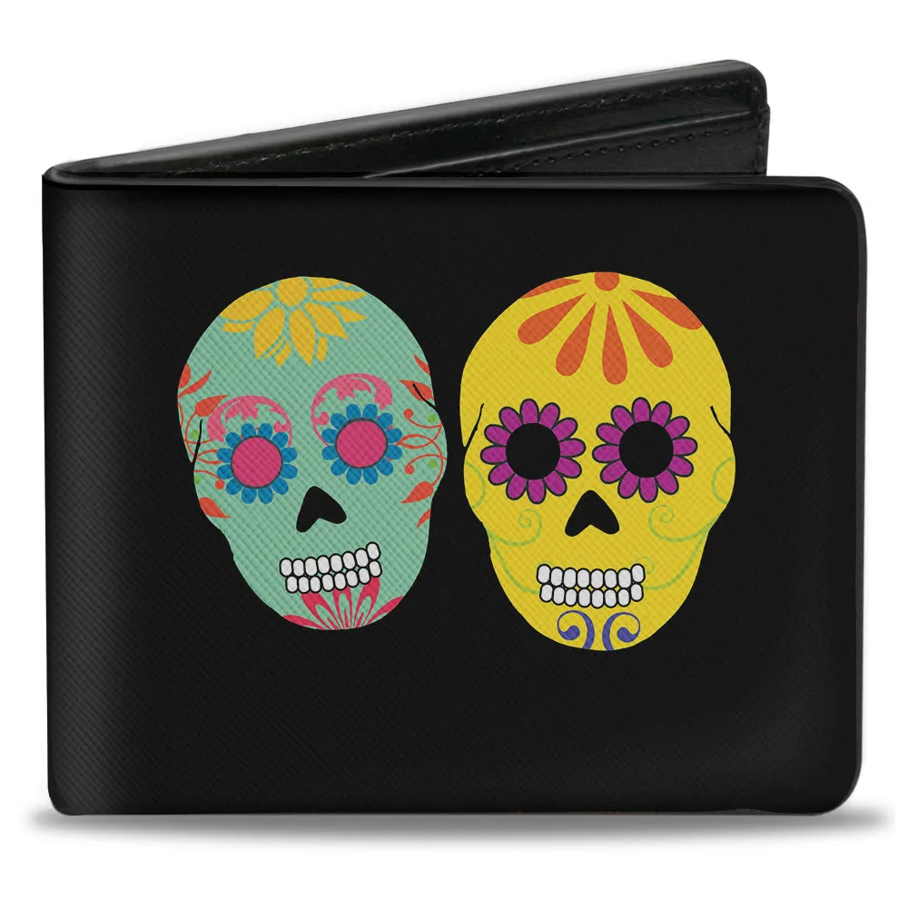 Bi-Fold Wallet - Painted Sugar Skulls Black Multi Color by Buckle-Down