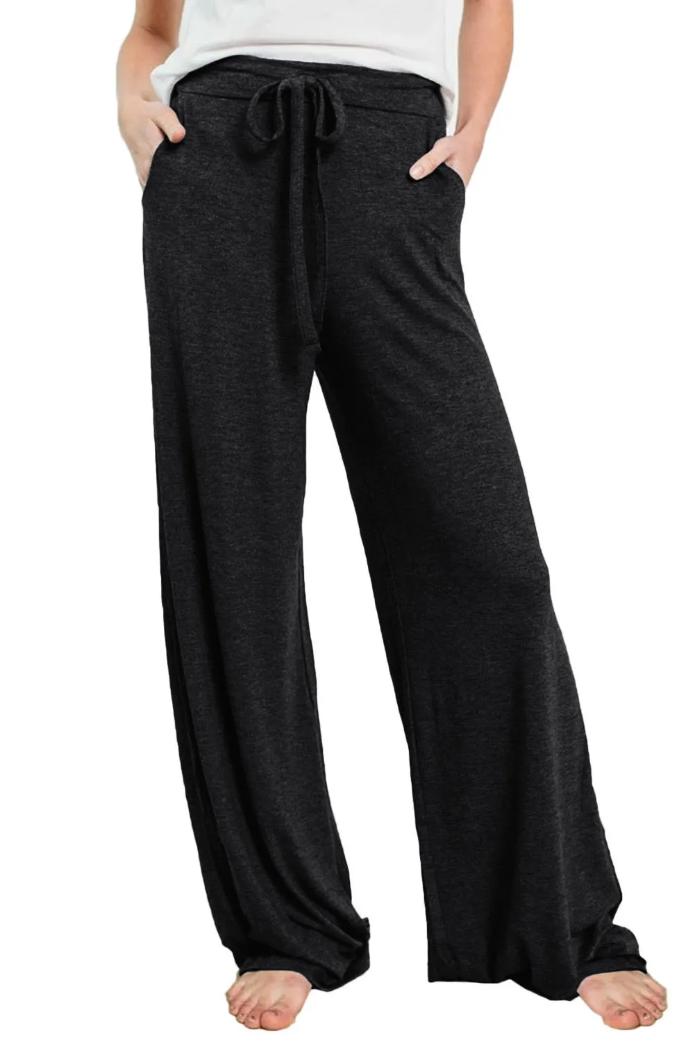 Black Drawstring Lounge Wide Leg Pants
