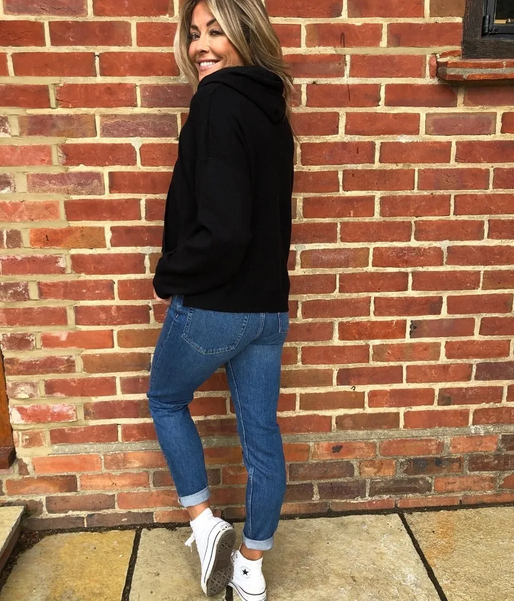 Black Knitted Hooded Jumper