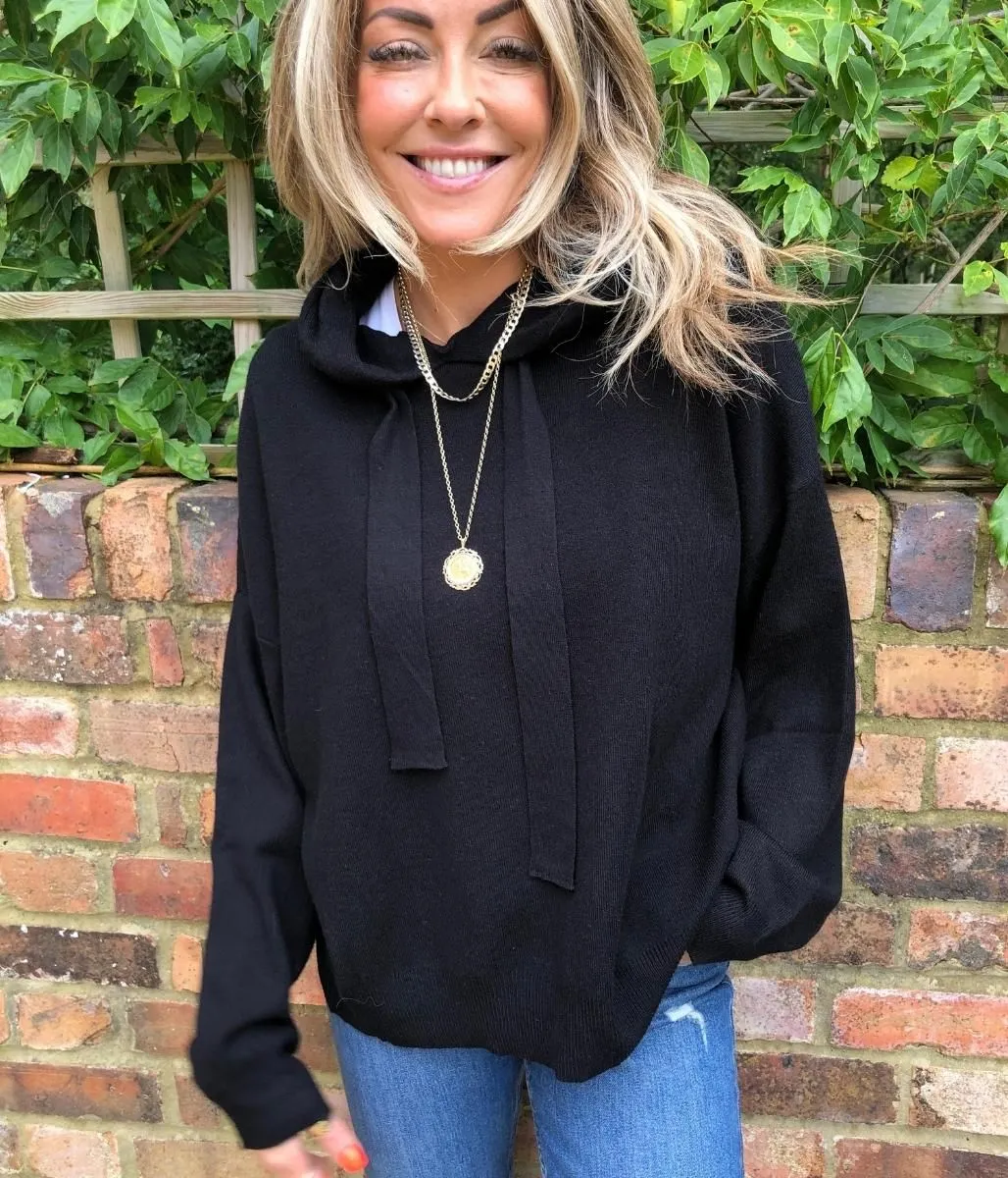 Black Knitted Hooded Jumper