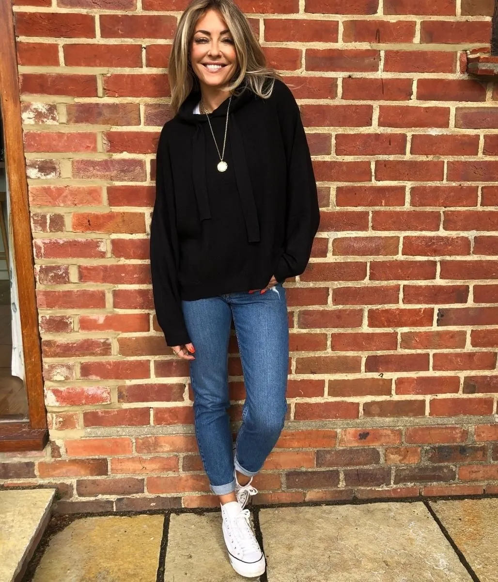 Black Knitted Hooded Jumper