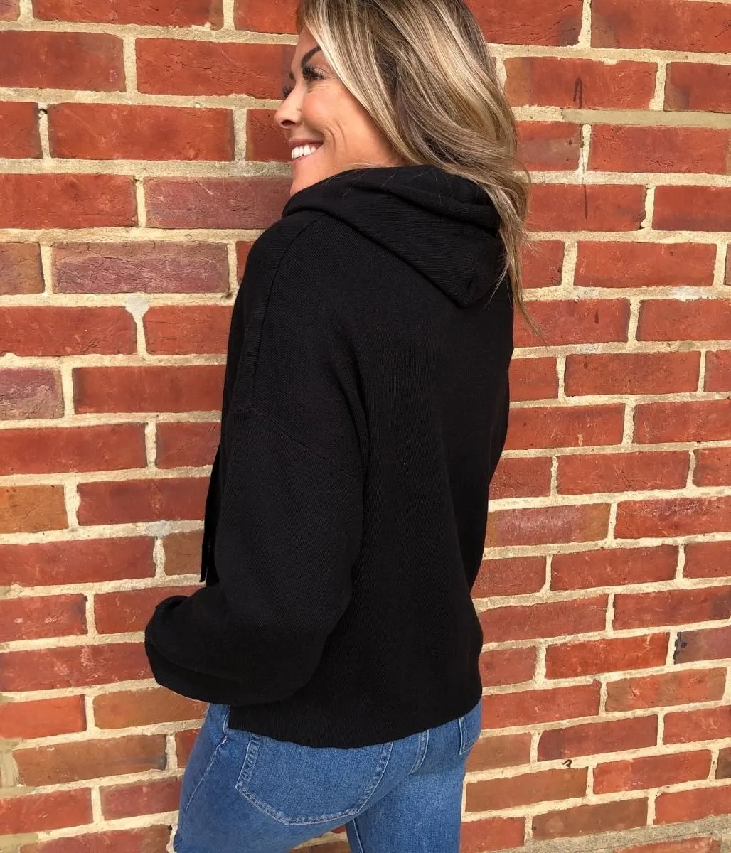 Black Knitted Hooded Jumper