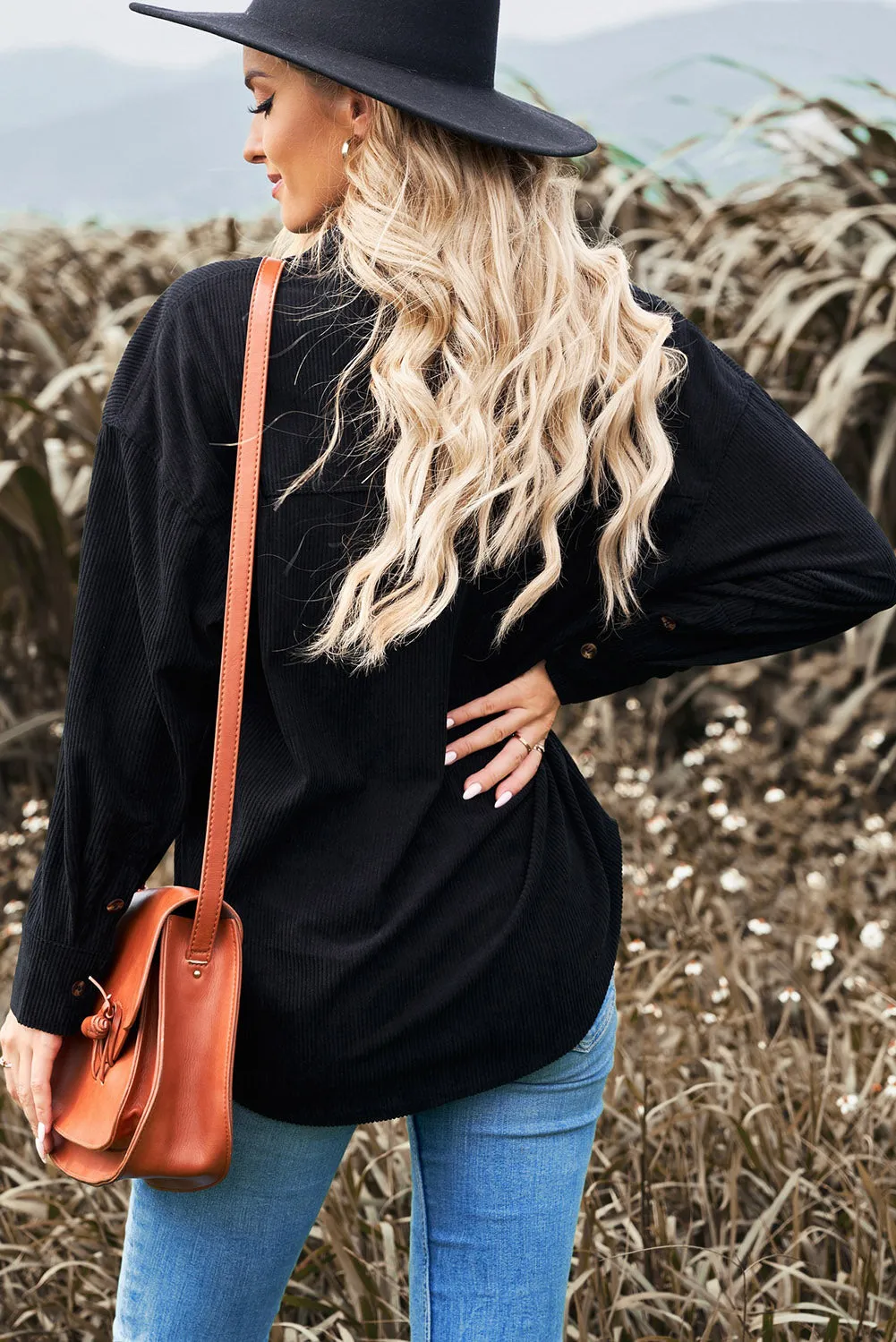 Black Pocket Corduroy Shirt