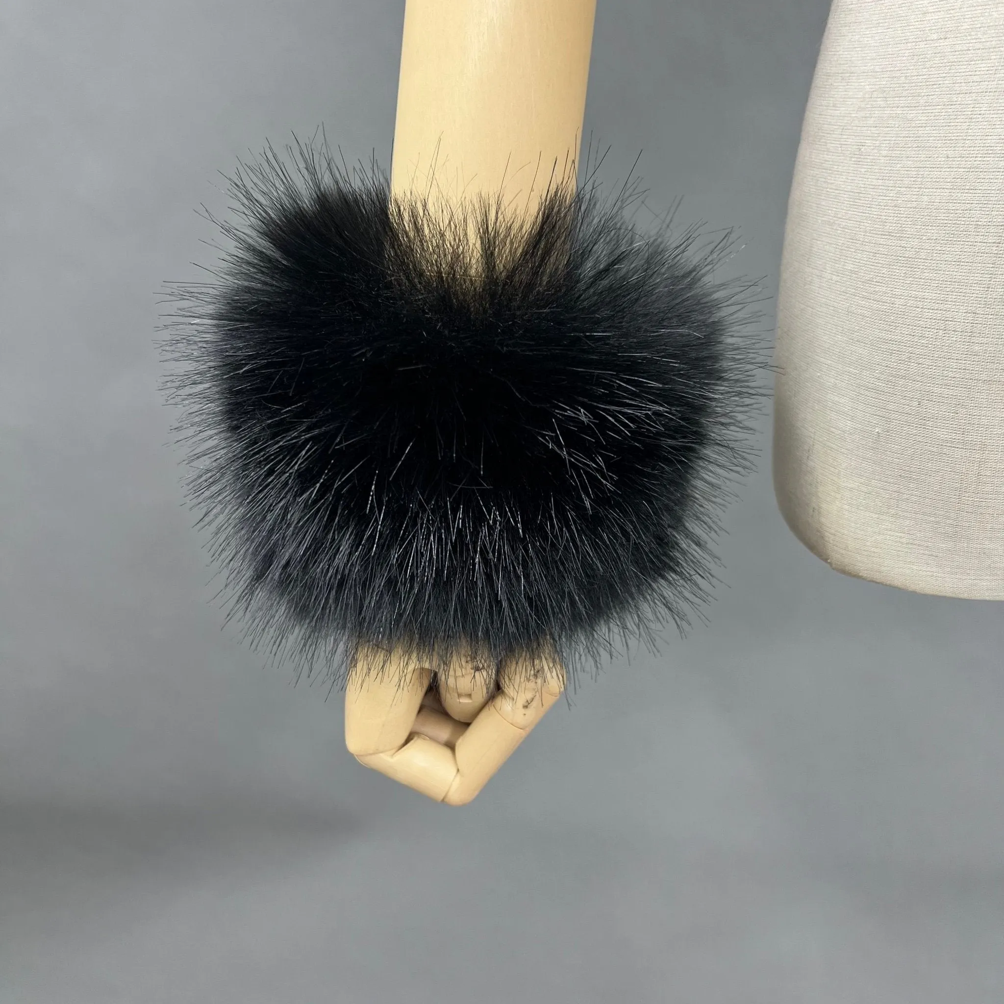 Black Snap Band Faux Fur Cuffs