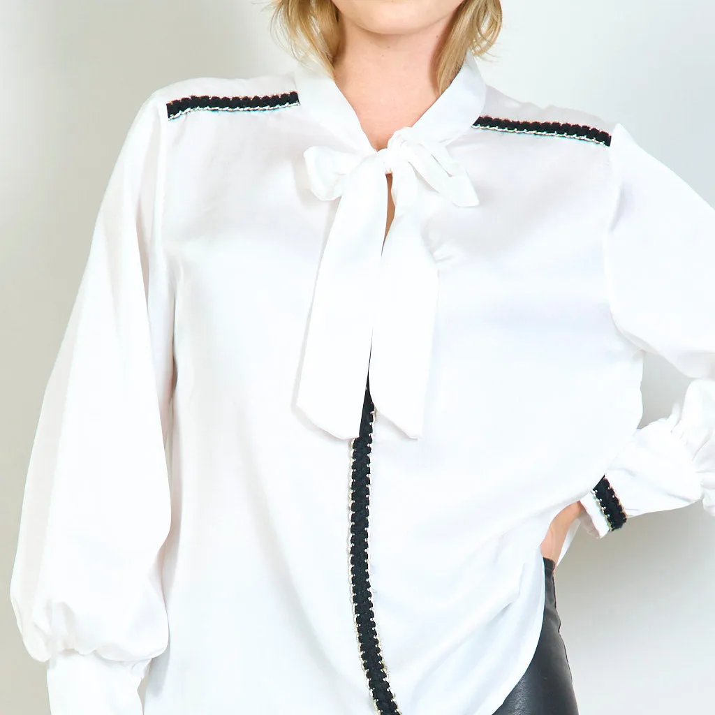 Blouse with lurex decorations and ribbon wholesale