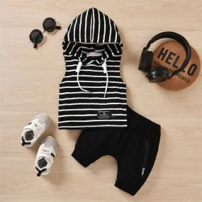 Boys' Hooded Striped Tank Top Pants Set