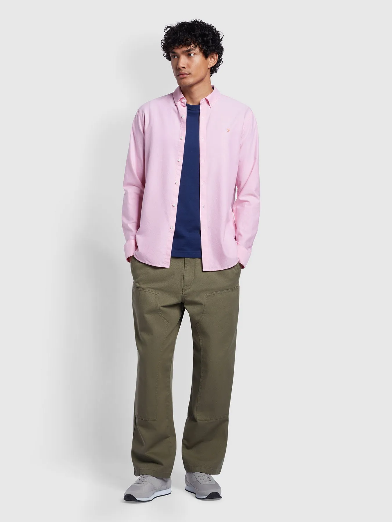 Brewer Slim Fit Organic Cotton Long Sleeve Shirt In Coral Pink