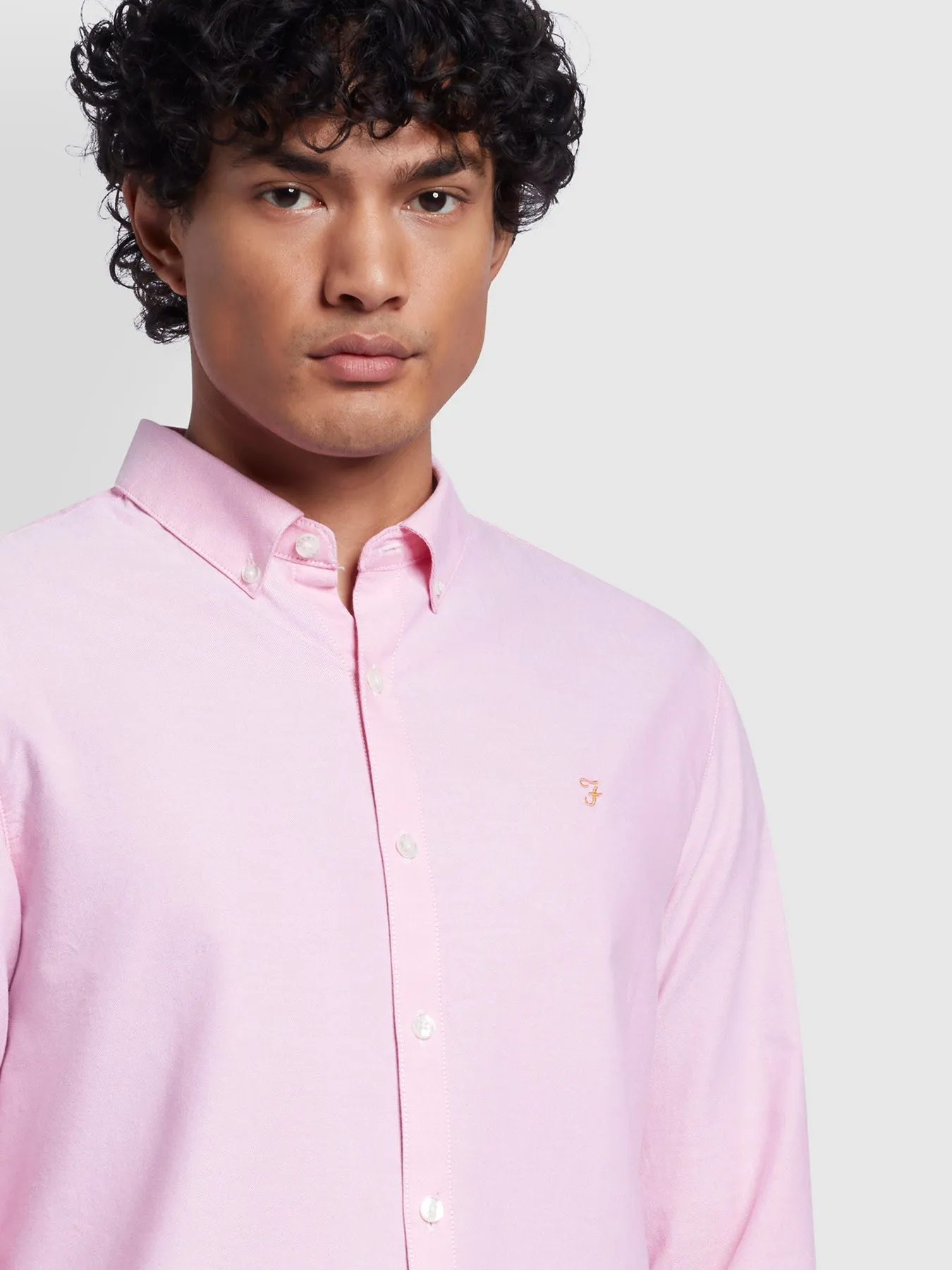 Brewer Slim Fit Organic Cotton Long Sleeve Shirt In Coral Pink