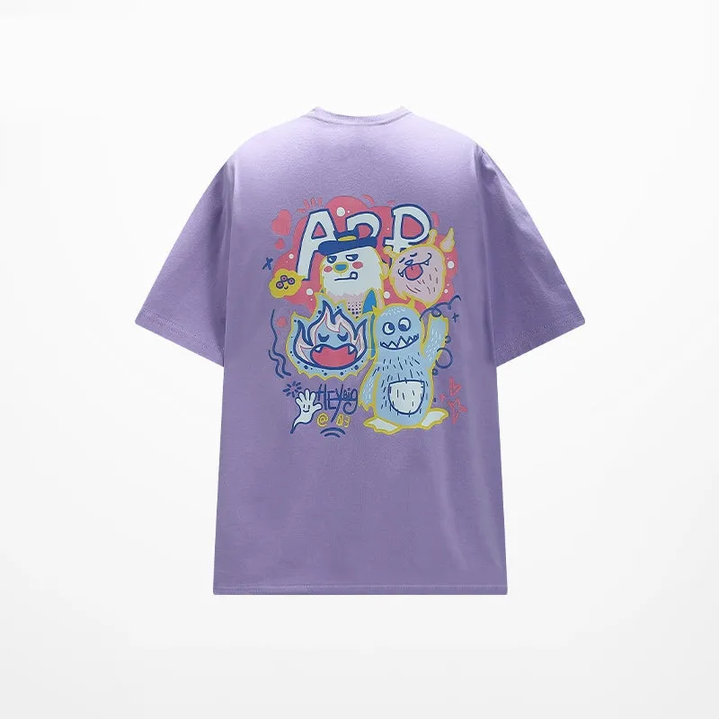 Cartoon Graphic Print Loose Purple T-shirt