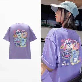 Cartoon Graphic Print Loose Purple T-shirt