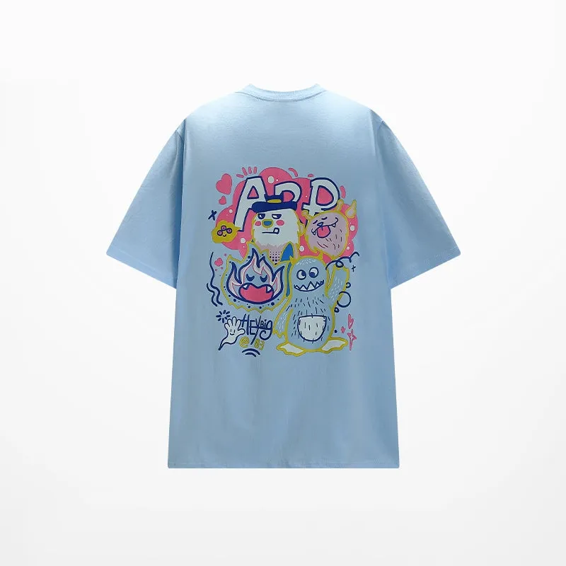 Cartoon Graphic Print Loose Purple T-shirt