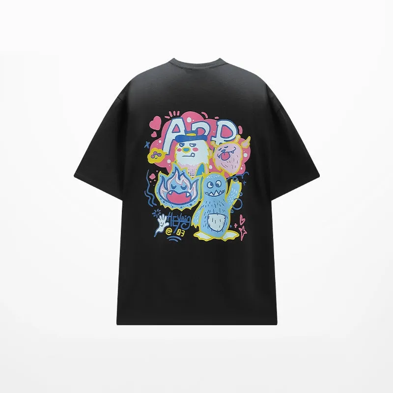 Cartoon Graphic Print Loose Purple T-shirt