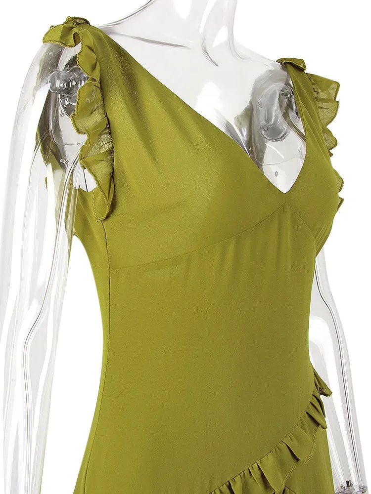 Chiffon Green Sleeveless Long Dress