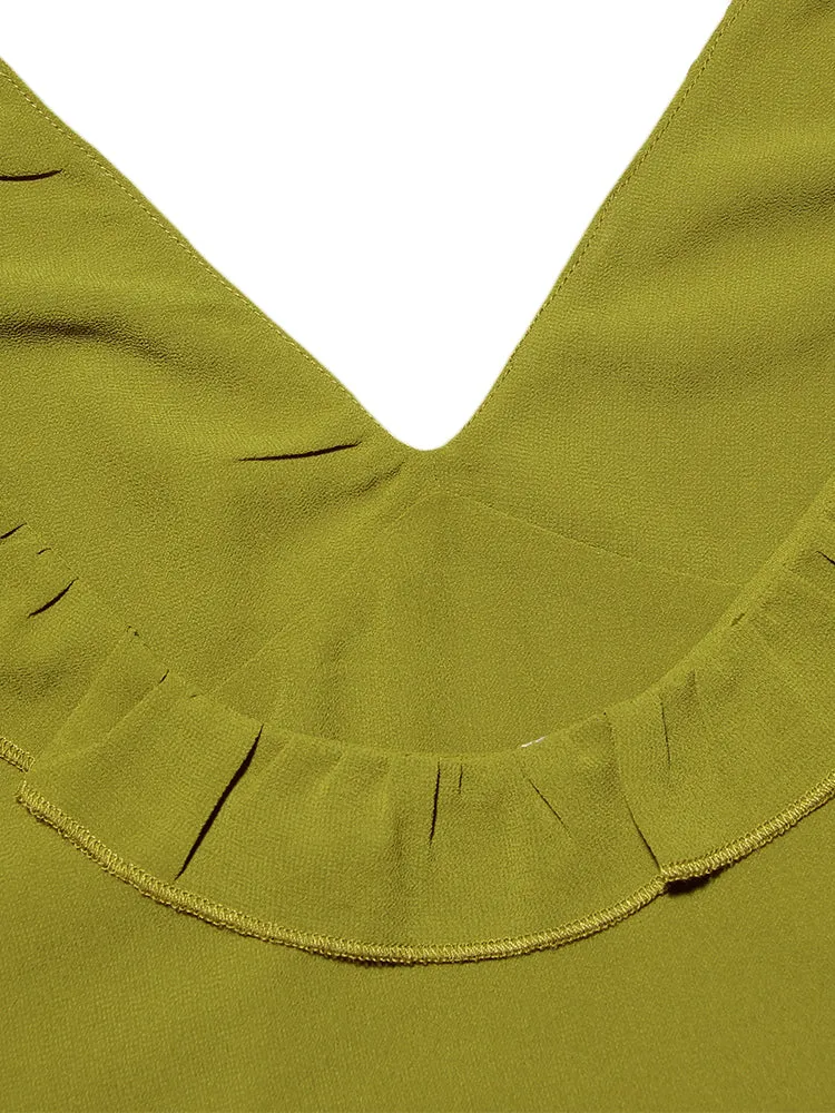 Chiffon Green Sleeveless Long Dress