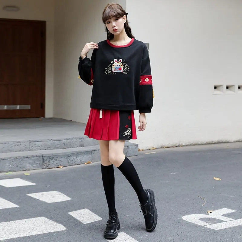 Chinese Trendy Rabbit Embroidery Hoodie