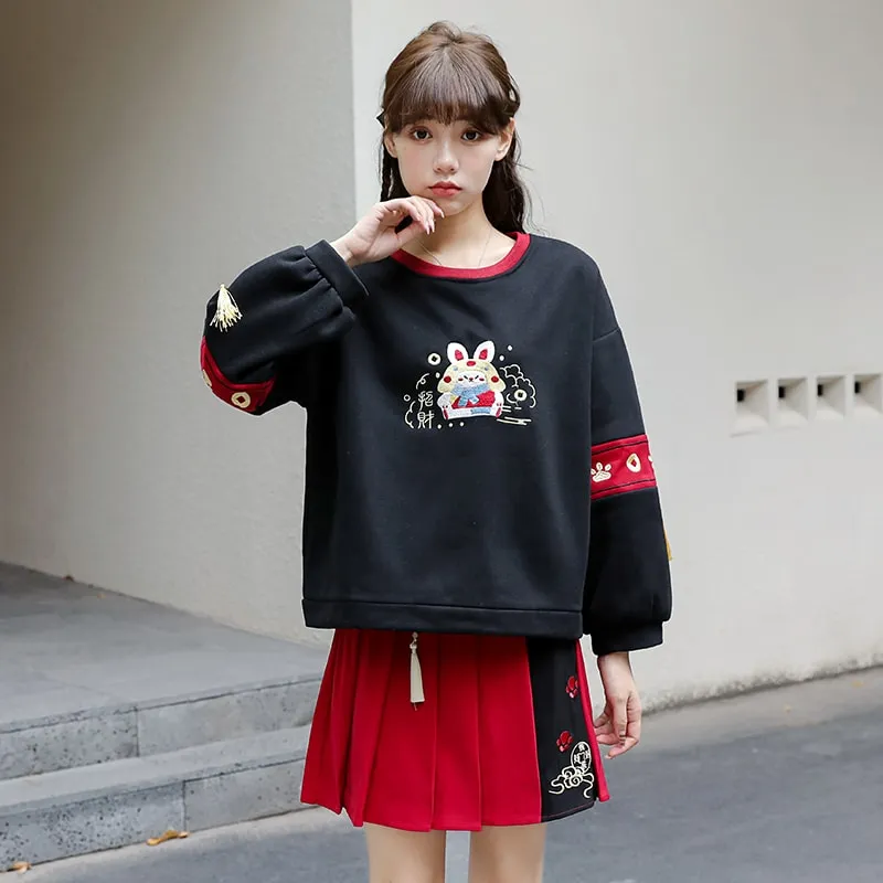 Chinese Trendy Rabbit Embroidery Hoodie