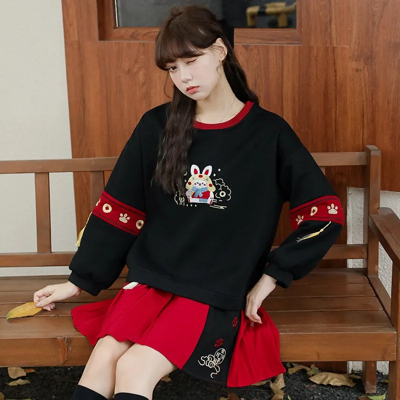 Chinese Trendy Rabbit Embroidery Hoodie