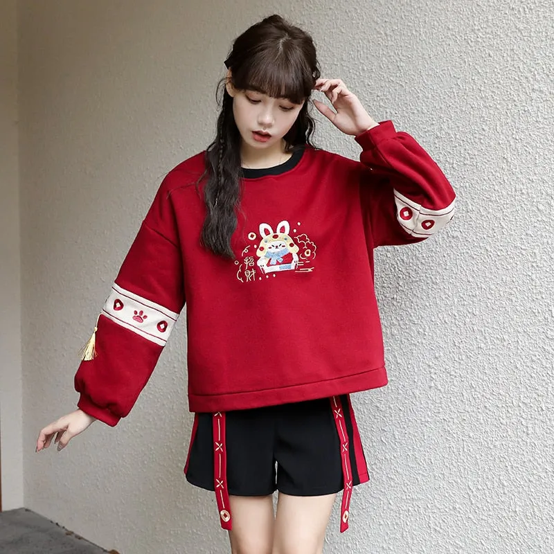 Chinese Trendy Rabbit Embroidery Hoodie