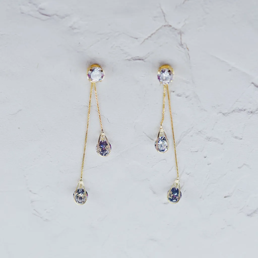 Clear Cubic Zirconia Long Drop Earrings