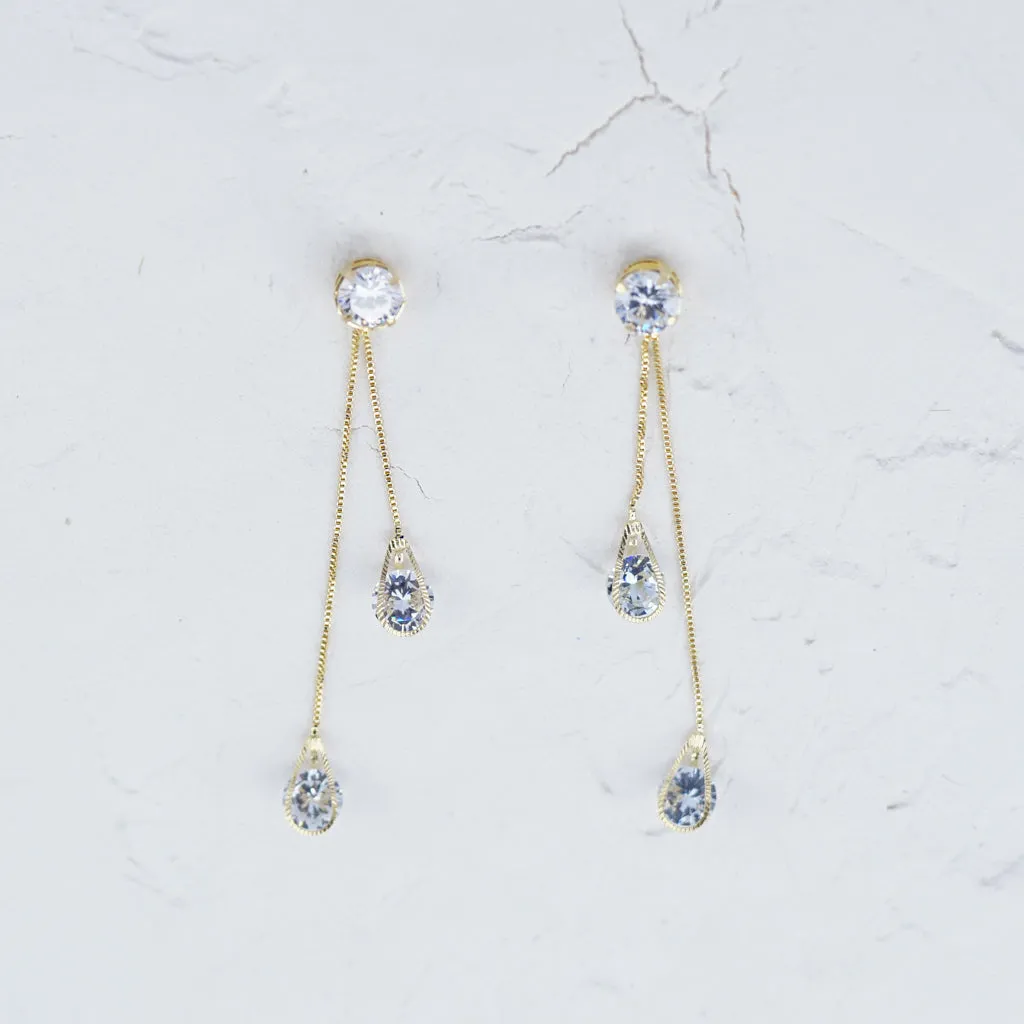 Clear Cubic Zirconia Long Drop Earrings