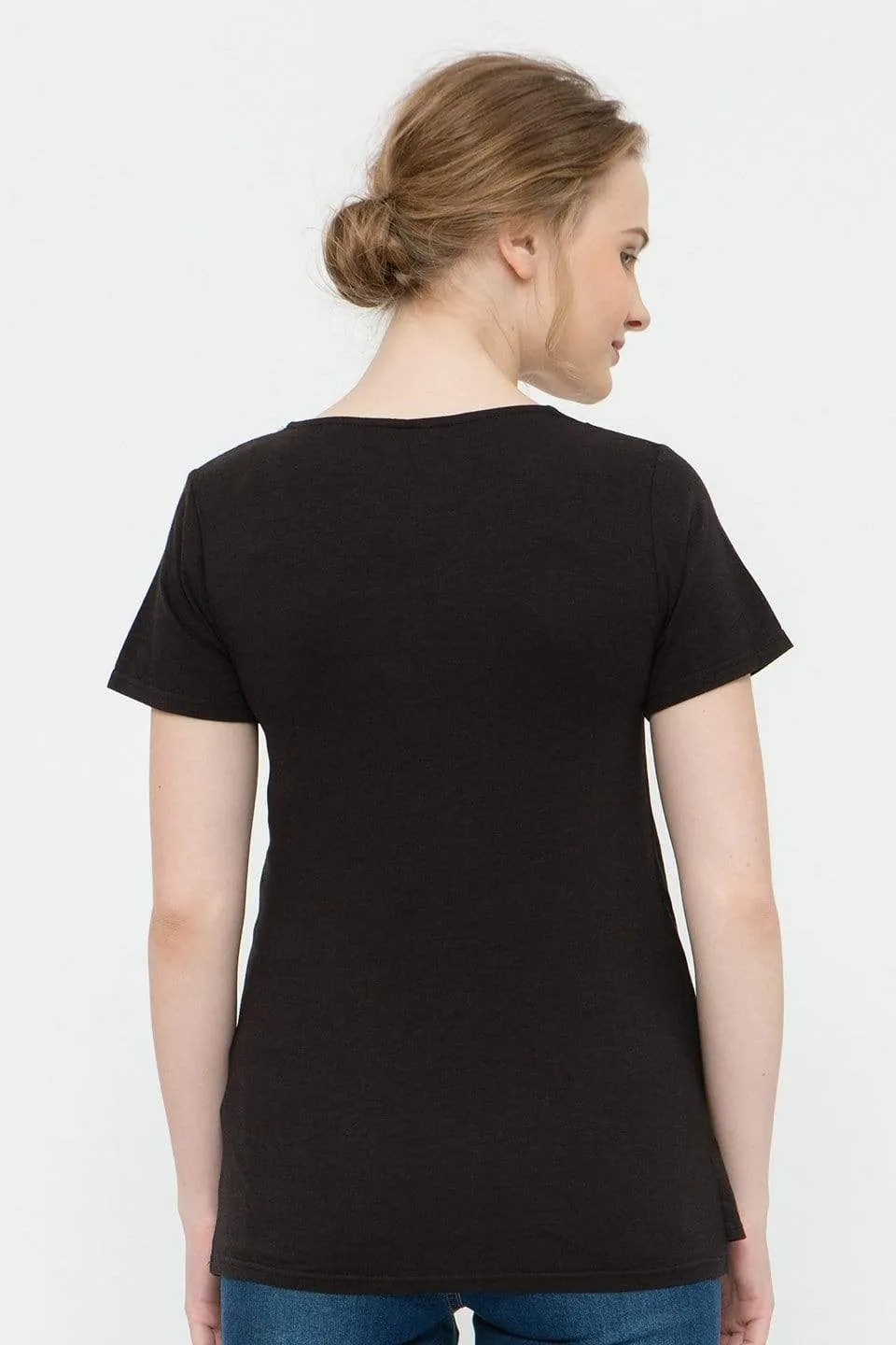 Cloria Overlap Nursing Top Black