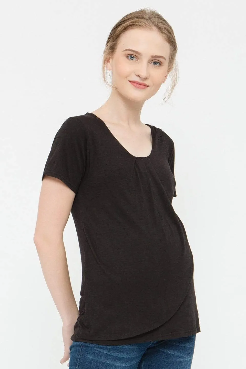 Cloria Overlap Nursing Top Black