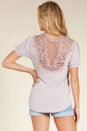 Dani Crochet Lace Back Puff Sleeve Top