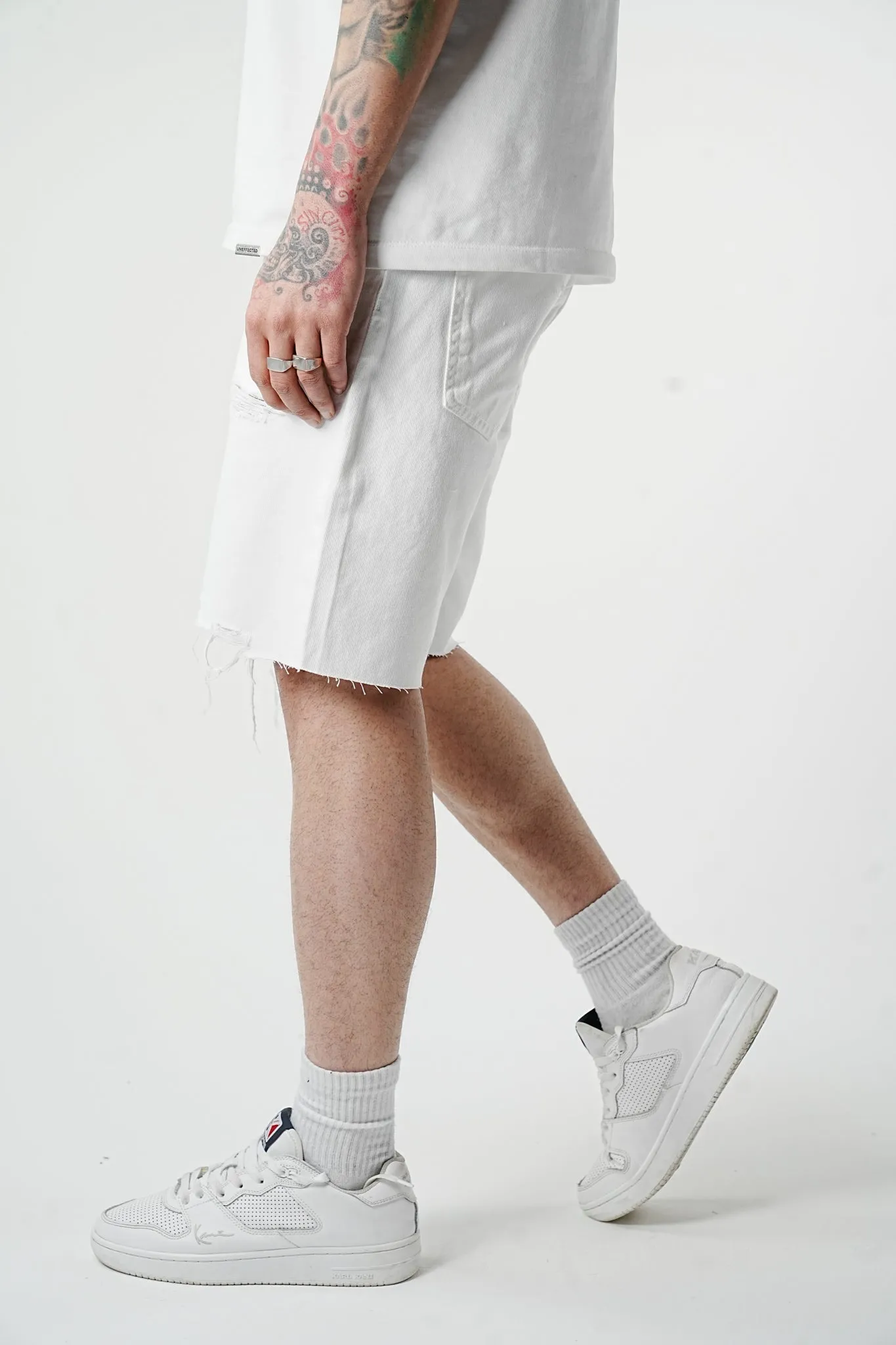 Distressed Wide Fit Premium Denim Shorts