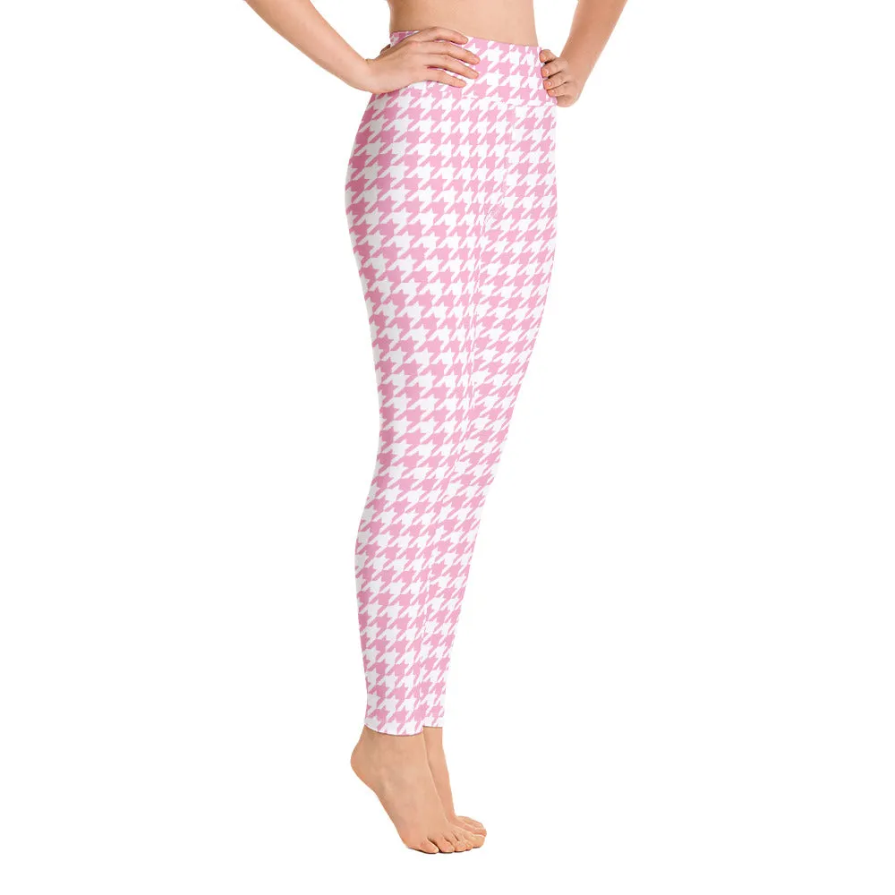 ELEVATED ESSENTIALS, BOOTY BOOSTING HIGH WAISTBAND LEGGING PINK WHITE HOUNDSTOOTH