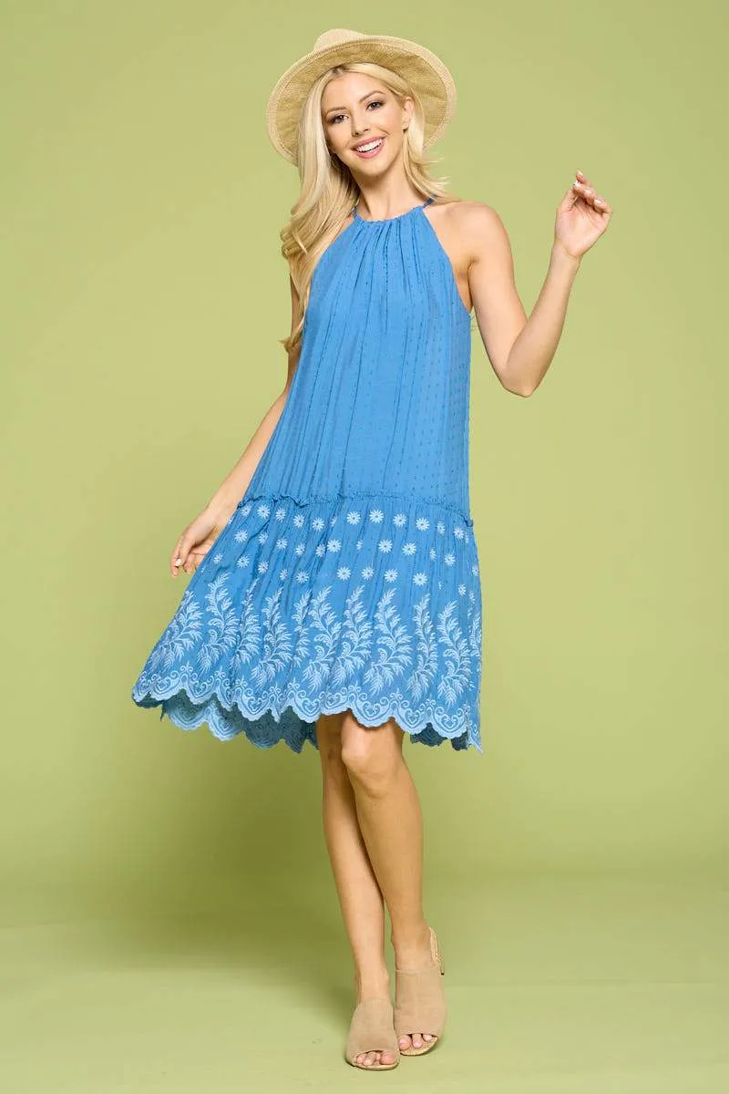 Embroidered Bottom Halter Neck Dress