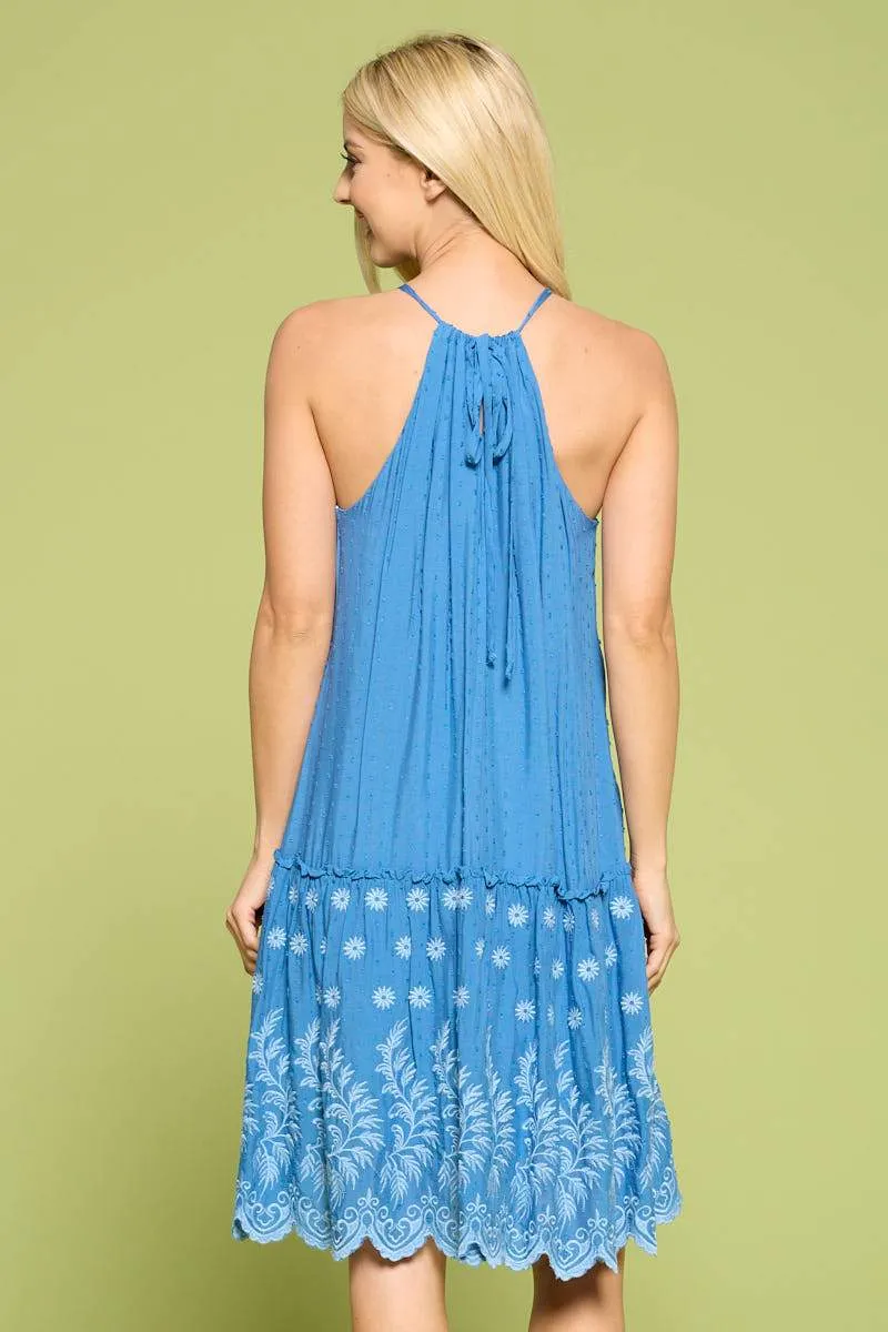 Embroidered Bottom Halter Neck Dress