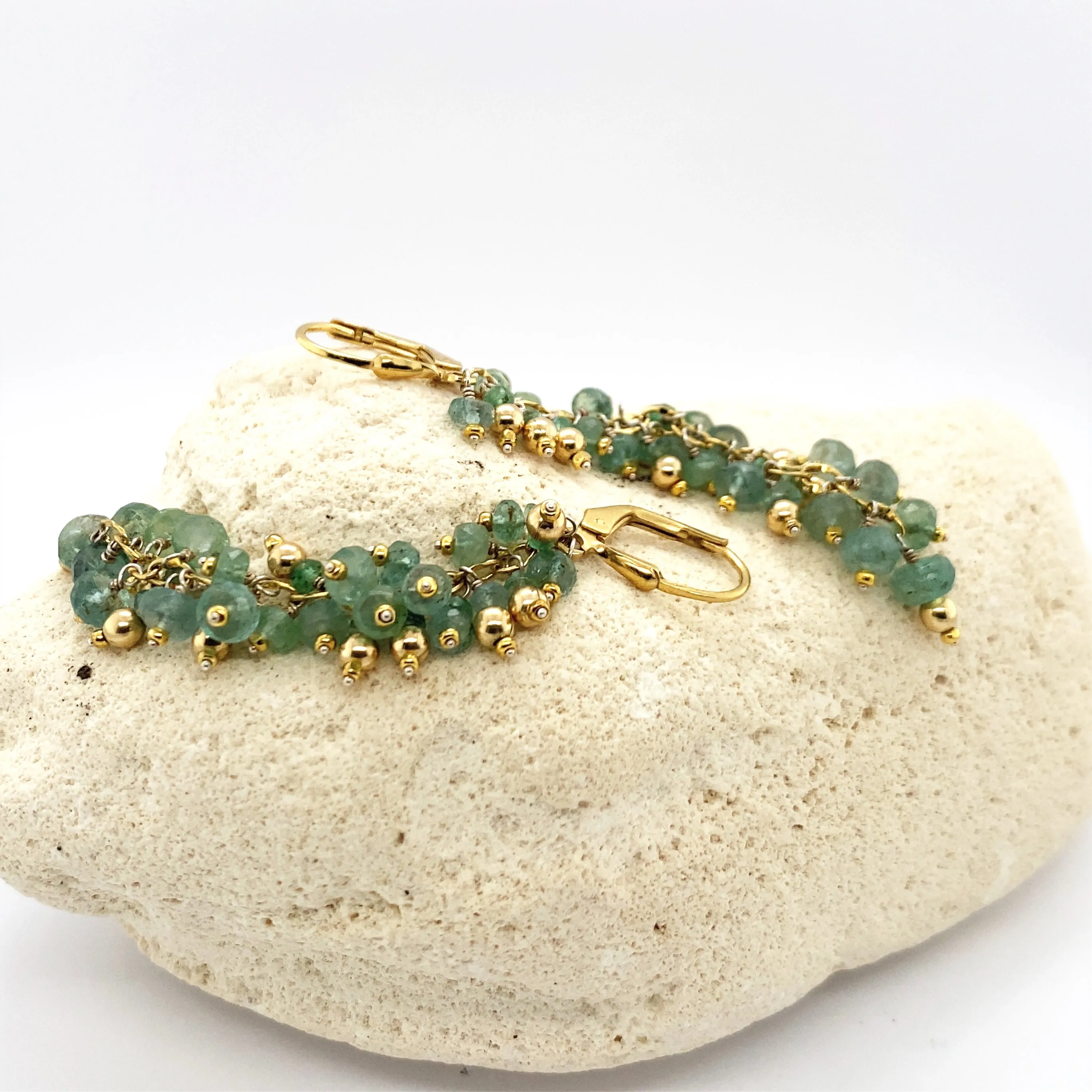 Emerald and Gold Waterfall Dangle Earrings