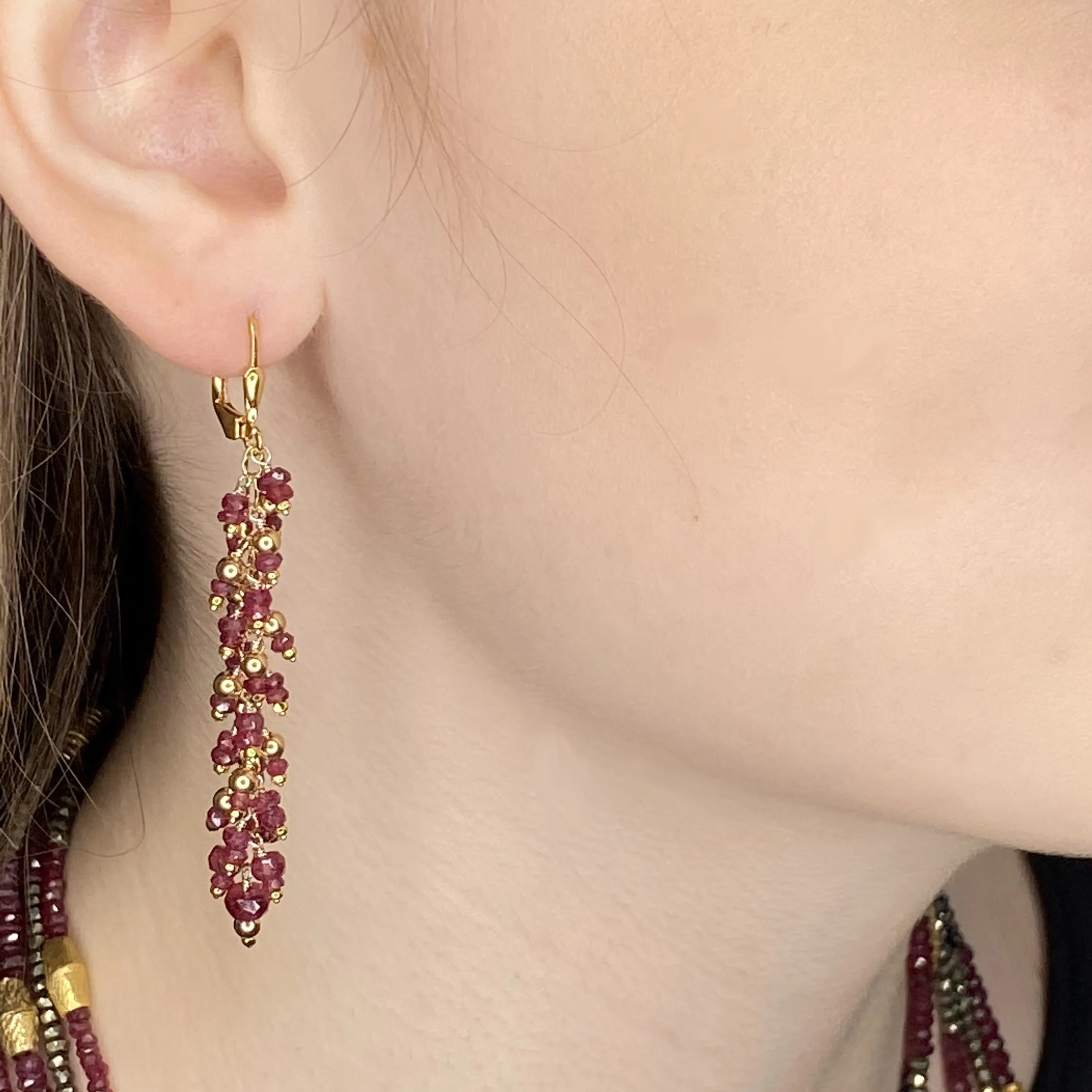 Emerald and Gold Waterfall Dangle Earrings