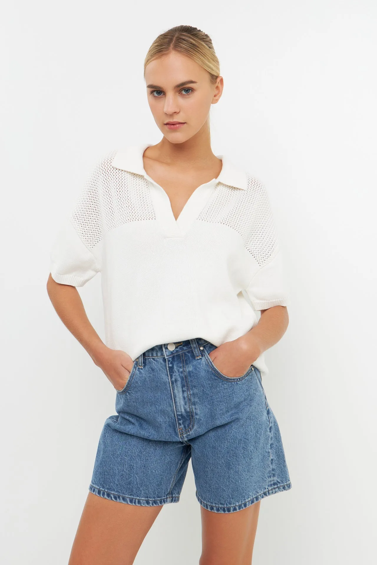 English Factory - Knit Sweatshirt with Short Sleeve